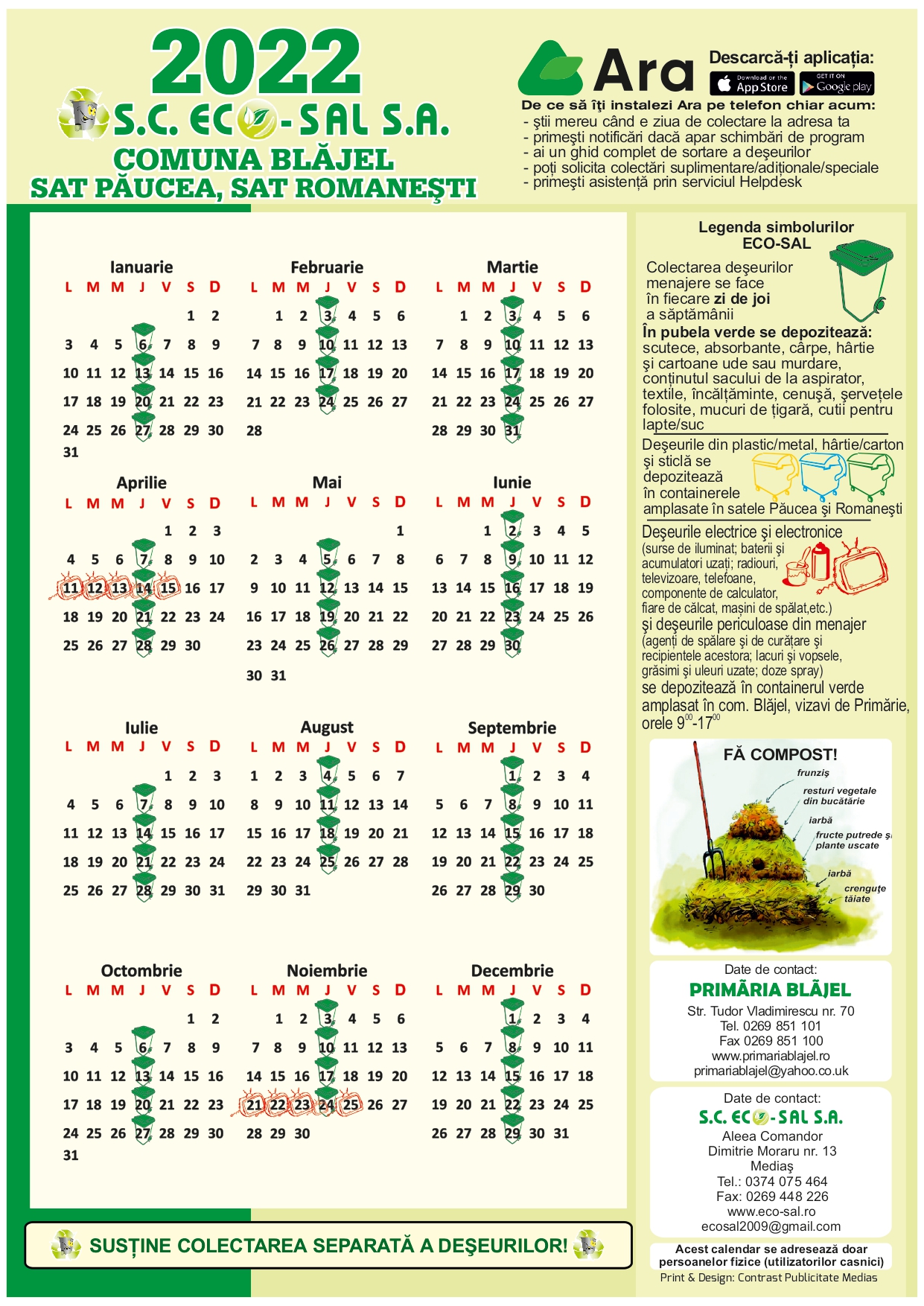 Calendar colectare Păucea, Romaneşti